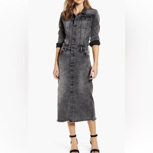 Wash Lab Piece Dyed Grey Frayed Hem Stretch Denim Dress, Sz Small Nordstrom